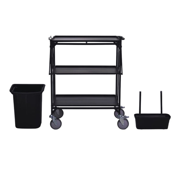 Master Grade Collapsible 3-Tier Utility Cart with Trash Hook - BC-3010