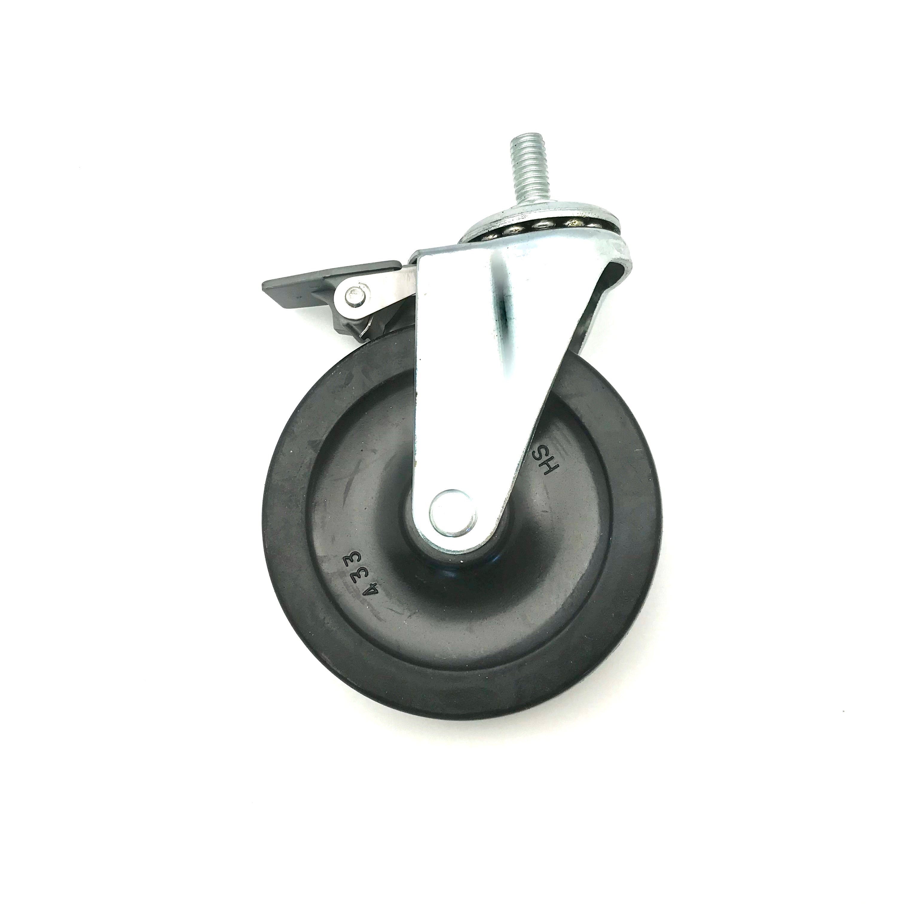 CT-3001 - 4"X1" (⅜" threaded stem) rubber tread swivel caster, 220 lbs. capacity with site brake-for BC-2000/3000 Steel Folding Cart