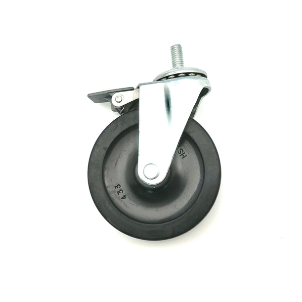 CT-3001 - 4"X1" (⅜" threaded stem) rubber tread swivel caster, 220 lbs. capacity with site brake-for BC-2000/3000 Steel Folding Cart