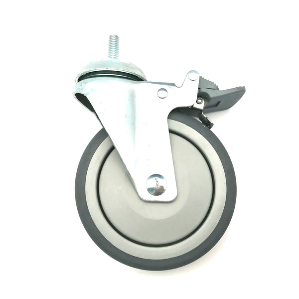 CT-3031 - 5"X1½" (⅜" threaded stem) TPR tread swivel caster, 6200 ball bearing, 450 lbs. with pedal brake -for BC-2000/3000 Steel Folding Cart