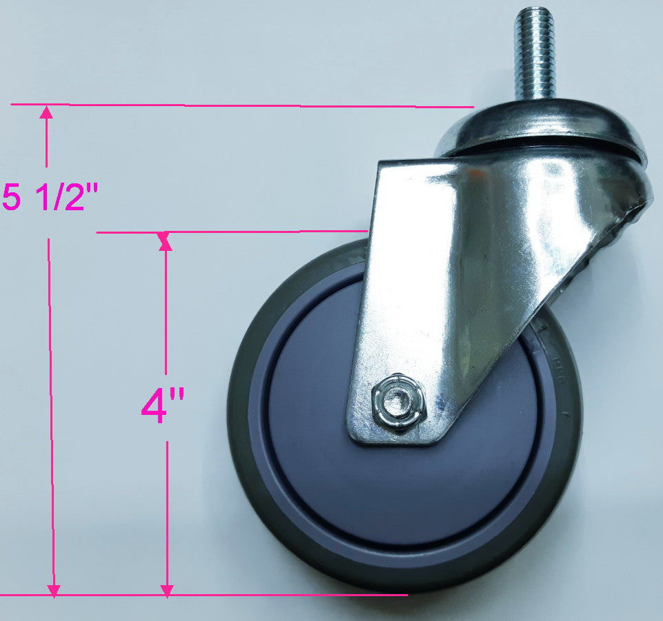 CT-3040- 4"X1¼" (½" threaded stem) TPR tread swivel caster, 6200 ball bearing, 450 lbs.  -for PR -7000 series Folding Pan Rack