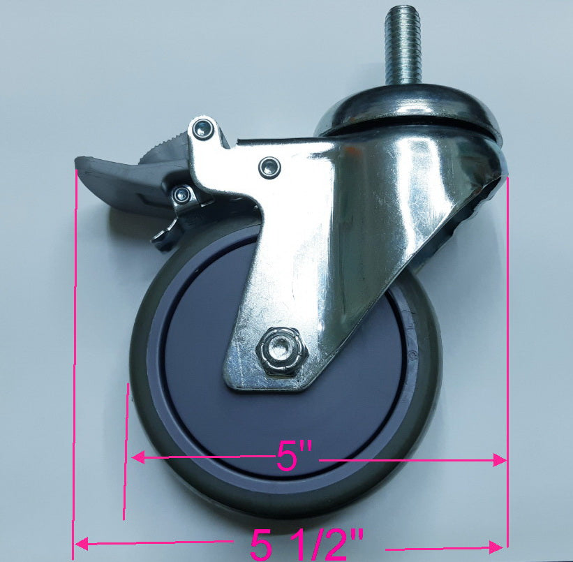 CT-3041- 4"X1¼" (½" threaded stem) TPR tread swivel caster, 6200 ball bearing, 450 lbs.with pedal brake -for PR-7000 Folding Pan Rack