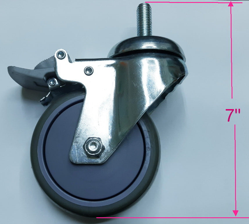 CT-3041- 4"X1¼" (½" threaded stem) TPR tread swivel caster, 6200 ball bearing, 450 lbs.with pedal brake -for PR-7000 Folding Pan Rack