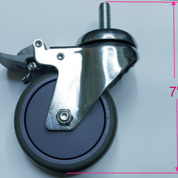 CT-3041- 4"X1¼" (½" threaded stem) TPR tread swivel caster, 6200 ball bearing, 450 lbs.with pedal brake -for PR-7000 Folding Pan Rack