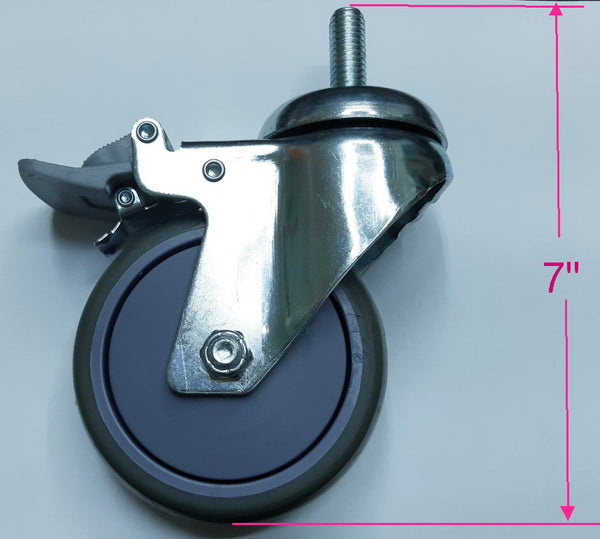 CT-3041- 4"X1¼" (½" threaded stem) TPR tread swivel caster, 6200 ball bearing, 450 lbs.with pedal brake -for PR-7000 Folding Pan Rack