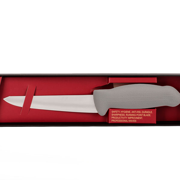 6"  Boss Butcher Chef Knife;  F-L3-0215-KR Grey Handle with 3 layer Premium ErDon Steel (Center layer HRC 62ª, outer layer 10ª)