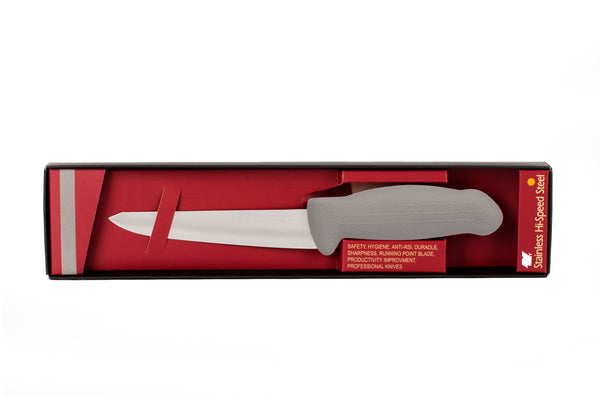 6"  Boss Butcher Chef Knife;  F-L3-0215-KR Grey Handle with 3 layer Premium ErDon Steel (Center layer HRC 62ª, outer layer 10ª)