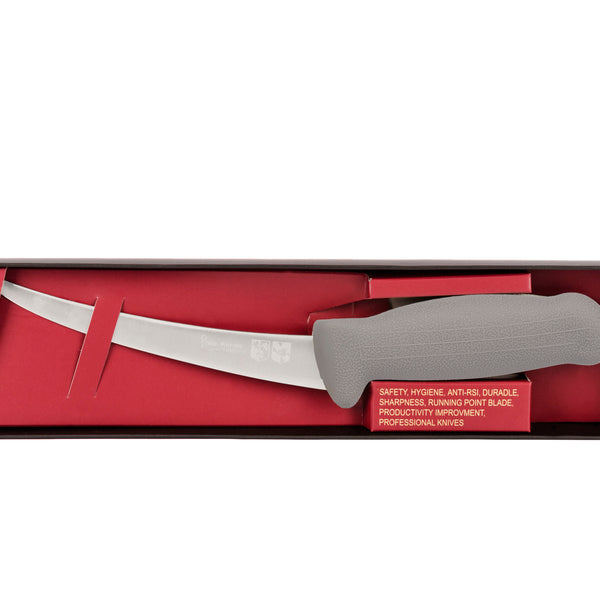 6" Flexy Boning Butcher Chef Knife; F-L3-0315-KR  Grey Handle with 3 -layer Premium ErDon Steel (Center layer HRC 62ª, outer layer 10ª)