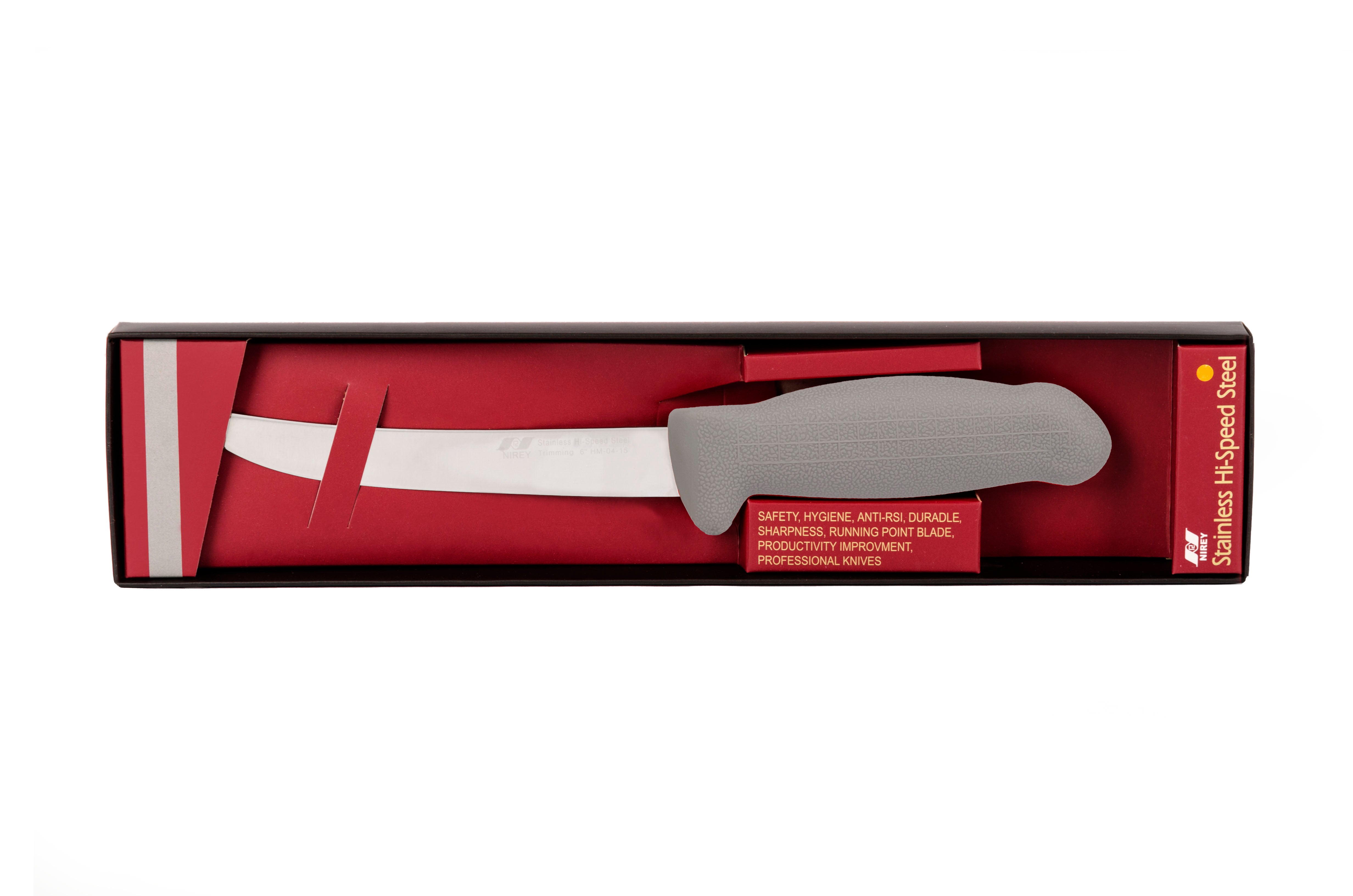 6" Trimming Butcher Chef Knife; F-L3-0415-KR Grey Handle with 3-layer Premium ErDon Steel (Center layer HRC 62ª, outer layer 10ª)