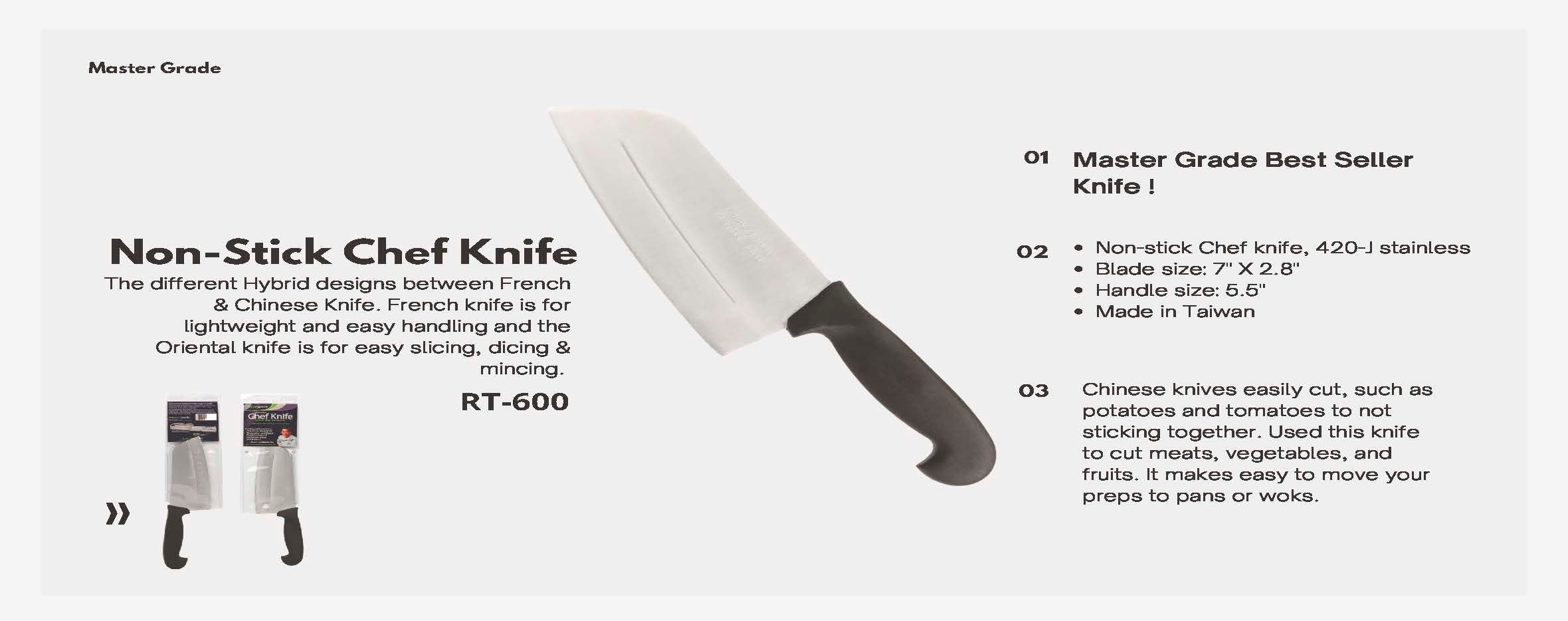 Chef Knife  New Style Non-Stick Stainless Steel RT-600  (blade harness rockwell 48°)