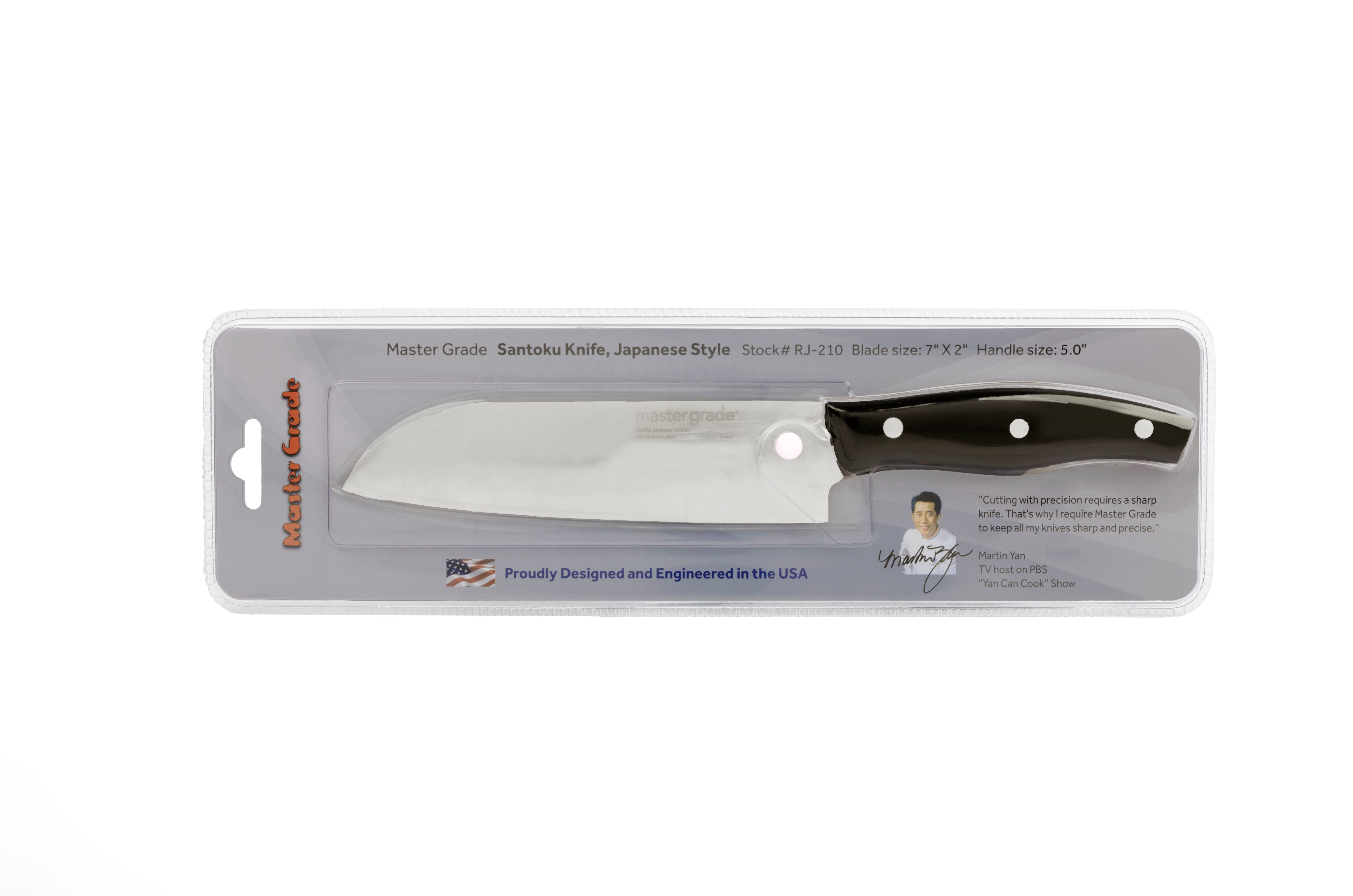 Japanese Style - 7" Santoku; RJ-210 -  420-J Stainless Steel Knife (blade hardness rockwell 48°)